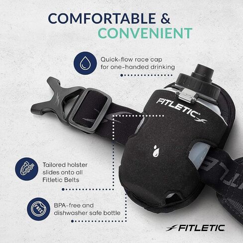 Fitletic 8-ounce Sport Water Bottle with Holster Attachable to Belts. No-Bite Cap Quick Hydration for Daily Running, Marathon, Triathlon, Ironman Race in Saudi Arabia