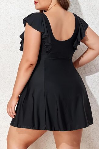Smismivo Women Plus Size Swim Dress One Piece Bathing Suits Built in Shorts Tummy Control Swimdress in Saudi Arabia