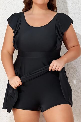 Smismivo Women Plus Size Swim Dress One Piece Bathing Suits Built in Shorts Tummy Control Swimdress in Saudi Arabia