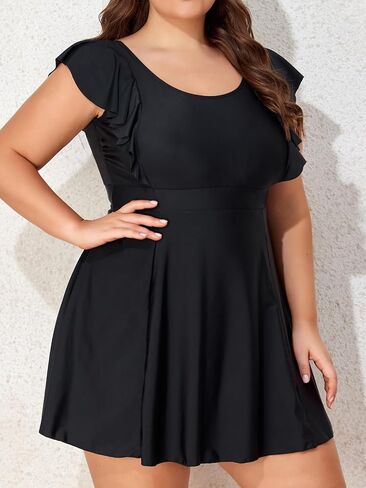 Smismivo Women Plus Size Swim Dress One Piece Bathing Suits Built in Shorts Tummy Control Swimdress in Saudi Arabia
