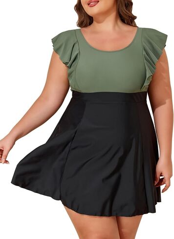 Smismivo Women Plus Size Swim Dress One Piece Bathing Suits Built in Shorts Tummy Control Swimdress in Saudi Arabia