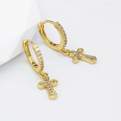 14K Gold Hoop Earrings With Butterfly Dangle for Women Cubic Zirconia Pendants Gold Small Huggie Hoop Dangle Earrings Trendy Jewelry Gifts in Saudi Arabia