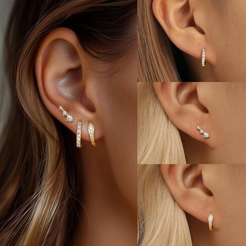 Gold Hoop Earrings for Women Trendy, 14k Gold Huggie Hoop Earrings Set for Multiple Piercing, Dainty Gold Earrings Small Gold Earring Stacks Cartilage Stud Earrings, Gold Earring Set for Girls in Saudi Arabia