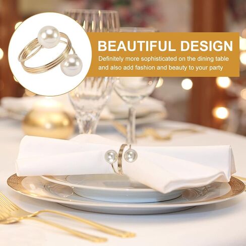 SYCOOVEN Pearl Napkin Rings Set of 16, Gold Napkin Rings Holder Pearl Napkin Holder Serviette Ring Buckle for Family Gathering, Dinner Table Decor,Wedding Decor Party Supplies(Gold) in Saudi Arabia