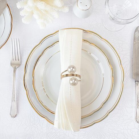 مجموعة حلقات مناديل اللؤلؤ من SYCOOVEN مكونة من 16 قطعة، حلقات مناديل ذهبية حامل مناديل اللؤلؤ وإبزيم حلقة منديل للتجمع العائلي، ديكور طاولة العشاء، مستلزمات حفلات الزفاف (ذهبي) in Kuwait