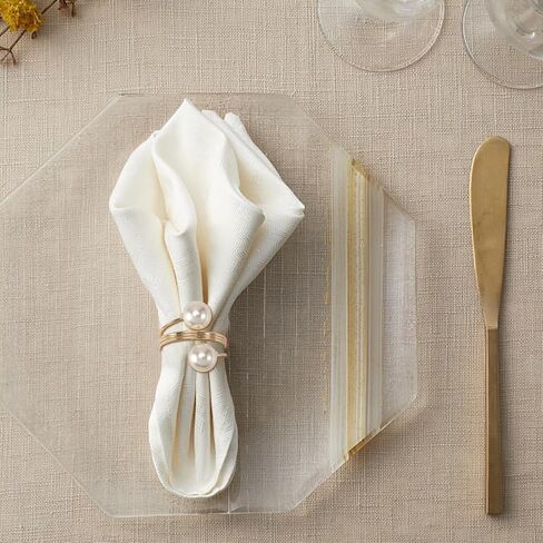 مجموعة حلقات مناديل اللؤلؤ من SYCOOVEN مكونة من 16 قطعة، حلقات مناديل ذهبية حامل مناديل اللؤلؤ وإبزيم حلقة منديل للتجمع العائلي، ديكور طاولة العشاء، مستلزمات حفلات الزفاف (ذهبي) in Kuwait