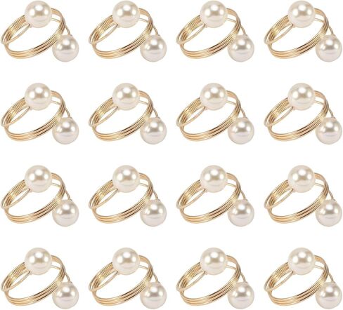 مجموعة حلقات مناديل اللؤلؤ من SYCOOVEN مكونة من 16 قطعة، حلقات مناديل ذهبية حامل مناديل اللؤلؤ وإبزيم حلقة منديل للتجمع العائلي، ديكور طاولة العشاء، مستلزمات حفلات الزفاف (ذهبي) in Kuwait