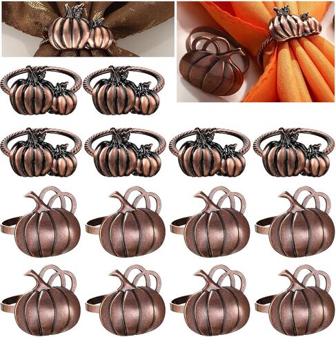 14 Pieces Thanksgiving Pumpkin Napkin Rings Fall Pumpkin Napkin Ring Holders Pumpkin Dinner Tables Rings Fall Pumpkin Napkin Rings for Thanksgiving Wedding Birthday Party Supplies (Antique Brass) in Saudi Arabia