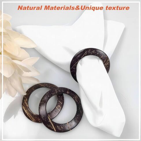 Napkin Rings Set of 6 Napkin Holders Hand-Made by Natural Coconut for Party Dinning Table Linens Family Gatherings Wedding Celebration Farmhouse Décor Thanksgiving Christmas in Saudi Arabia