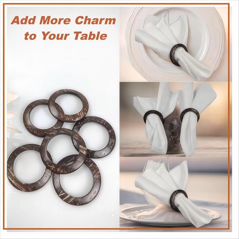 Napkin Rings Set of 6 Napkin Holders Hand-Made by Natural Coconut for Party Dinning Table Linens Family Gatherings Wedding Celebration Farmhouse Décor Thanksgiving Christmas in Saudi Arabia