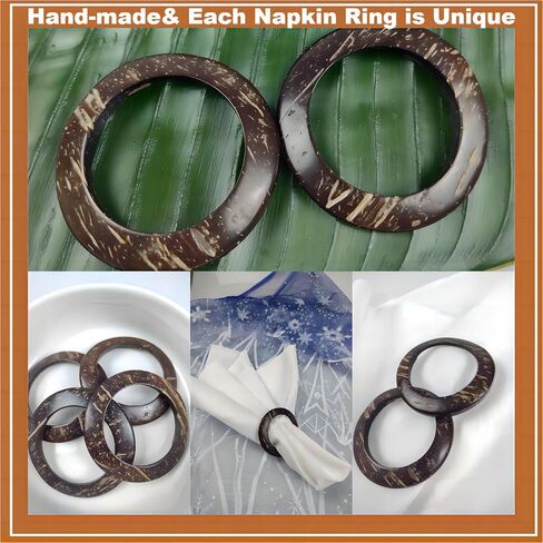 Napkin Rings Set of 6 Napkin Holders Hand-Made by Natural Coconut for Party Dinning Table Linens Family Gatherings Wedding Celebration Farmhouse Décor Thanksgiving Christmas in Saudi Arabia