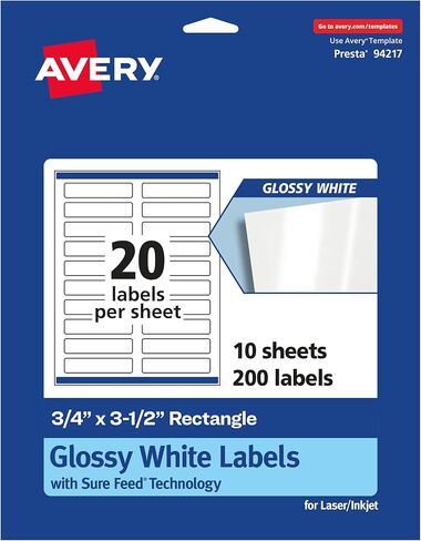 Avery Glossy White Rectangle Labels with Sure Feed, 0.75" x 3.5", 500 Glossy White Labels, Print-to-The-Edge, Permanent Label Adhesive, Laser/Inkjet Printable Labels in Saudi Arabia