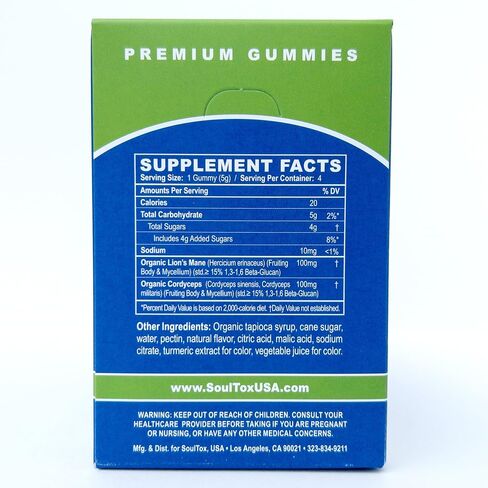 Soultox Focus Lion's Mane Gummies - Citrus Flavor - Vegan Formulation with Organic Lions Mane and Cordyceps - Enhance Memory, Focus and Energy - Citrus Flavor - Single Pack in Saudi Arabia