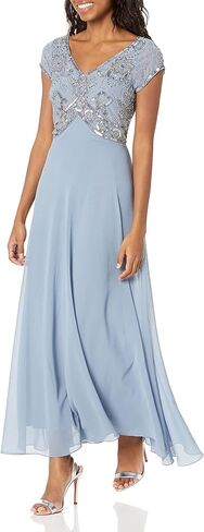 J Kara Women's Petite Cap Sleeve V-Neck Beaded Top Gown in Saudi Arabia