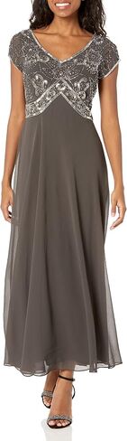 J Kara Women's Petite Cap Sleeve V-Neck Beaded Top Gown in Saudi Arabia