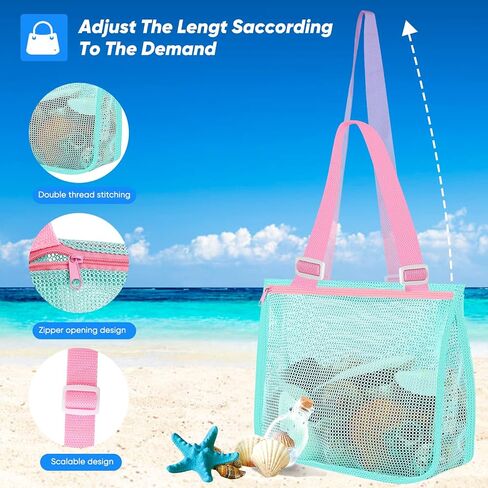 Beach Toy Mesh Bag Kids Shell Collecting Bag Beach Sand Toy Totes for Holding Shells Beach Toys Sand Toys Swimming Accessories for Boys and Girls(Set of 3 Bags with 3pcs Flower-Shaped Ornaments ) in Saudi Arabia