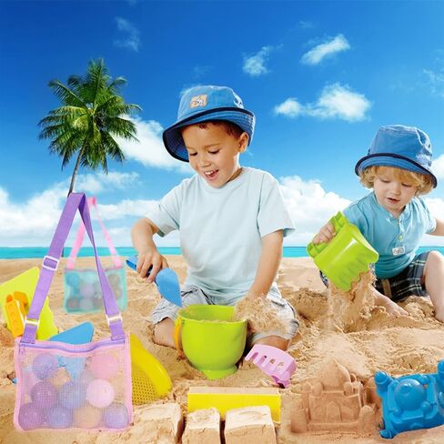 Beach Toy Mesh Bag Kids Shell Collecting Bag Beach Sand Toy Totes for Holding Shells Beach Toys Sand Toys Swimming Accessories for Boys and Girls(Set of 3 Bags with 3pcs Flower-Shaped Ornaments ) in Saudi Arabia