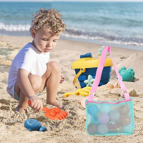 Beach Toy Mesh Bag Kids Shell Collecting Bag Beach Sand Toy Totes for Holding Shells Beach Toys Sand Toys Swimming Accessories for Boys and Girls(Set of 3 Bags with 3pcs Flower-Shaped Ornaments ) in Saudi Arabia