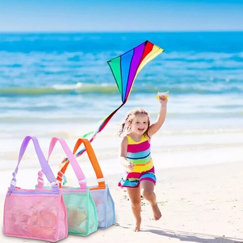 Beach Toy Mesh Bag Kids Shell Collecting Bag Beach Sand Toy Totes for Holding Shells Beach Toys Sand Toys Swimming Accessories for Boys and Girls(Set of 3 Bags with 3pcs Flower-Shaped Ornaments ) in Saudi Arabia