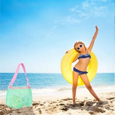 Beach Toy Mesh Bag Kids Shell Collecting Bag Beach Sand Toy Totes for Holding Shells Beach Toys Sand Toys Swimming Accessories for Boys and Girls(Set of 3 Bags with 3pcs Flower-Shaped Ornaments ) in Saudi Arabia