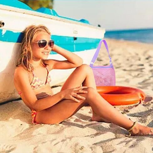 Beach Toy Mesh Bag Kids Shell Collecting Bag Beach Sand Toy Totes for Holding Shells Beach Toys Sand Toys Swimming Accessories for Boys and Girls(Set of 3 Bags with 3pcs Flower-Shaped Ornaments ) in Saudi Arabia