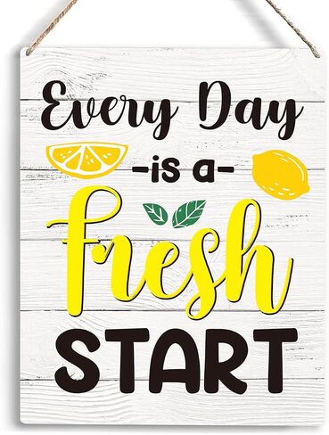 YCYD Kitchen Lemon Decor Every Day Is A Fresh Start Wooden Hanging Sign Funny Lemon Sign for Kitchen Counter Pool Bar Wall Decor 10x8 Inches Farmhouse Lemon Wood Sign for Home Office in Saudi Arabia