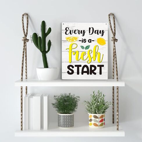 YCYD Kitchen Lemon Decor Every Day Is A Fresh Start Wooden Hanging Sign Funny Lemon Sign for Kitchen Counter Pool Bar Wall Decor 10x8 Inches Farmhouse Lemon Wood Sign for Home Office in Saudi Arabia