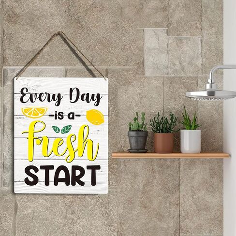 YCYD Kitchen Lemon Decor Every Day Is A Fresh Start Wooden Hanging Sign Funny Lemon Sign for Kitchen Counter Pool Bar Wall Decor 10x8 Inches Farmhouse Lemon Wood Sign for Home Office in Saudi Arabia