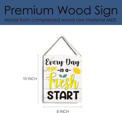 YCYD Kitchen Lemon Decor Every Day Is A Fresh Start Wooden Hanging Sign Funny Lemon Sign for Kitchen Counter Pool Bar Wall Decor 10x8 Inches Farmhouse Lemon Wood Sign for Home Office in Saudi Arabia