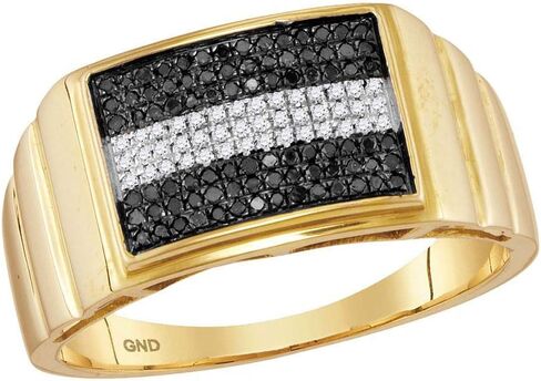Jewels By Lux خاتم رجالي من الذهب الأصفر عيار 10 قيراط مستدير باللون الأسود معزز بالألماس 1/4 Cttw in Saudi Arabia