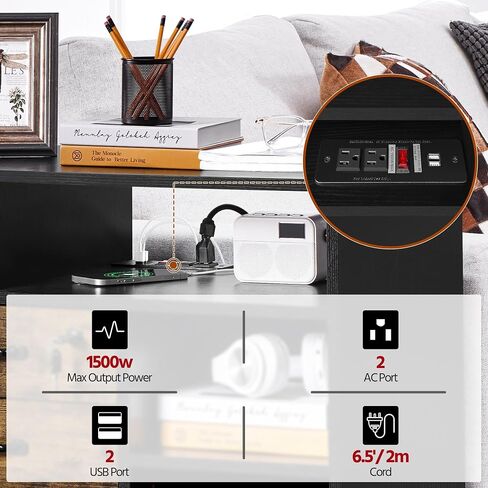 Yaheetech File Cabinet Filing Cabinets with Socket & USB Charging Port 2 Drawers Lateral Printer Stand for Letter Size A4 Size, Home Office Black/Rustic Brown in Saudi Arabia