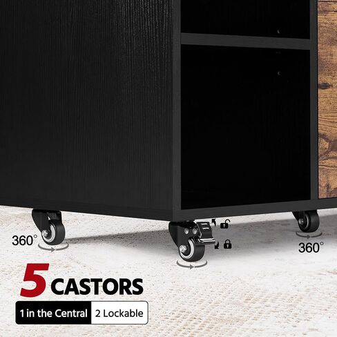 Yaheetech File Cabinet Filing Cabinets with Socket & USB Charging Port 2 Drawers Lateral Printer Stand for Letter Size A4 Size, Home Office Black/Rustic Brown in Saudi Arabia
