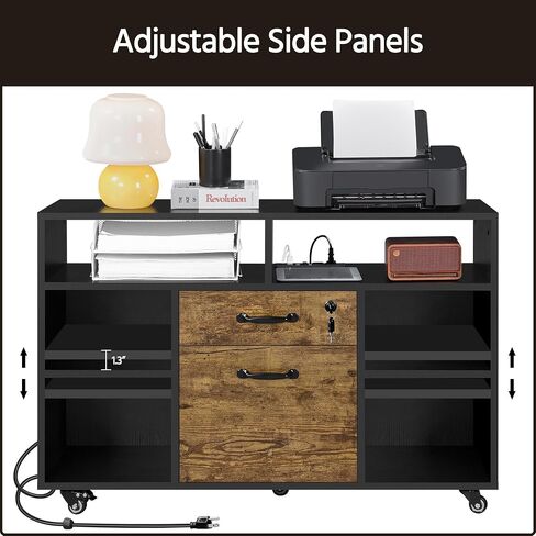Yaheetech File Cabinet Filing Cabinets with Socket & USB Charging Port 2 Drawers Lateral Printer Stand for Letter Size A4 Size, Home Office Black/Rustic Brown in Saudi Arabia