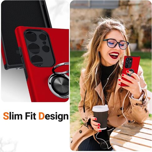 JAME for S23 Ultra Case, Slim Soft Bumper Case for Galaxy S23 Ultra, with Ring Holder Kickstand for Samsung S23 Ultra Case, Military-Grade Protection for Samsung Galaxy S23 Ultra Case, Red in Saudi Arabia