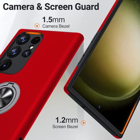 JAME for S23 Ultra Case, Slim Soft Bumper Case for Galaxy S23 Ultra, with Ring Holder Kickstand for Samsung S23 Ultra Case, Military-Grade Protection for Samsung Galaxy S23 Ultra Case, Red in Saudi Arabia