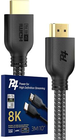 P4 8K Certified HDMI 2.1 Cable 10 Ft, Ultra High Speed Braided Cord for PS5, Xbox, Apple TV, and More!… in Saudi Arabia