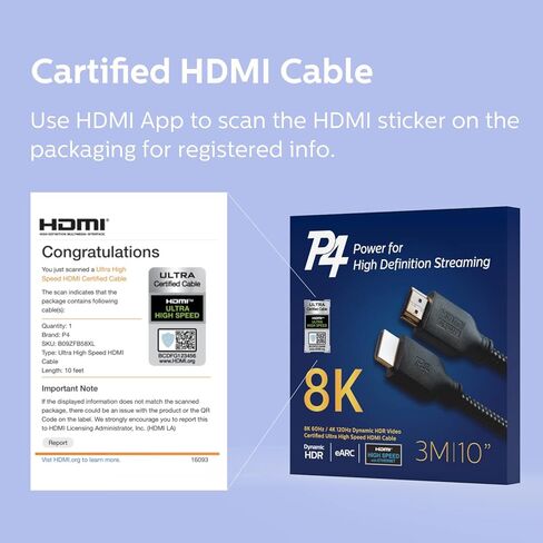P4 8K Certified HDMI 2.1 Cable 10 Ft, Ultra High Speed Braided Cord for PS5, Xbox, Apple TV, and More!… in Saudi Arabia