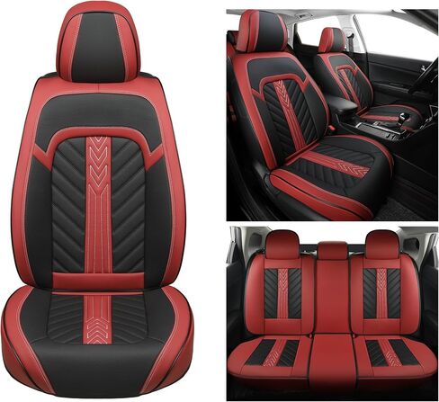 Car Seat Covers Full Set, 5 Seats Universal Seat Covers Fit for Cars,SUVs and Pick-up Trucks,Nappa Leather Front and Rear Seat Protectors, Anti-Slip Waterproof Auto Seat Covers(Black&Green) in Saudi Arabia