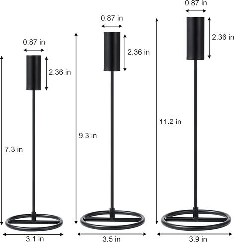 Black Candle Holder Fits 3/4 inch Tall Taper Candles, Candlestick Holders Set of 3 for Wedding Decor and Dinner Party in Saudi Arabia