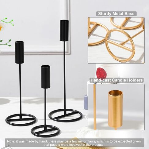 Black Candle Holder Fits 3/4 inch Tall Taper Candles, Candlestick Holders Set of 3 for Wedding Decor and Dinner Party in Saudi Arabia