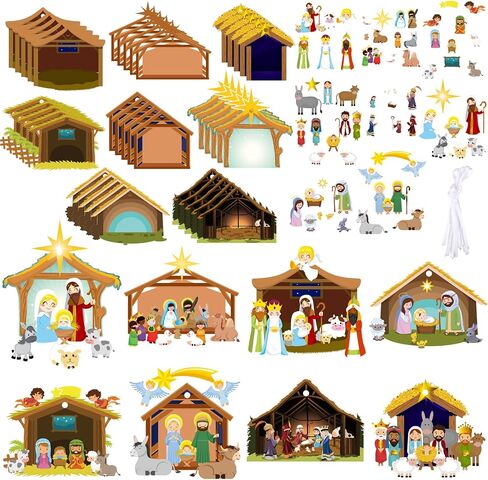 48 Pieces Christmas Nativity Scene Craft Kit for Kids Make Your Own Nativity Scene Sticker Ornament Christmas DIY Nativity Stickers Christmas Tree Ornament Kit for Party Home Class Game Activities in Saudi Arabia