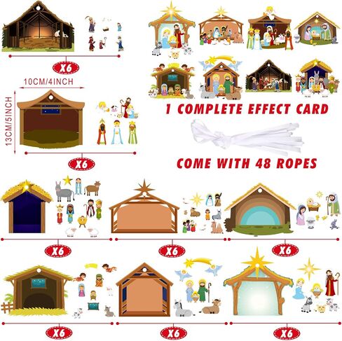 48 Pieces Christmas Nativity Scene Craft Kit for Kids Make Your Own Nativity Scene Sticker Ornament Christmas DIY Nativity Stickers Christmas Tree Ornament Kit for Party Home Class Game Activities in Saudi Arabia