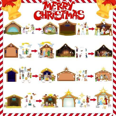 48 Pieces Christmas Nativity Scene Craft Kit for Kids Make Your Own Nativity Scene Sticker Ornament Christmas DIY Nativity Stickers Christmas Tree Ornament Kit for Party Home Class Game Activities in Saudi Arabia