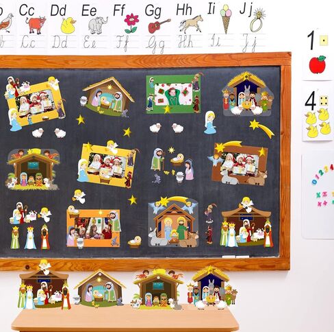 48 Pieces Christmas Nativity Scene Craft Kit for Kids Make Your Own Nativity Scene Sticker Ornament Christmas DIY Nativity Stickers Christmas Tree Ornament Kit for Party Home Class Game Activities in Saudi Arabia