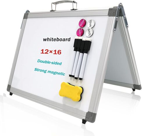 سبورة بيضاء صغيرة قابلة للمسح الجاف - سبورة بيضاء مغناطيسية قابلة للطي لسطح المكتب وحامل صغير محمول مزدوج الجوانب على سطح الطاولة مع حامل لرسم الأطفال وتعليمات المعلم in Kuwait