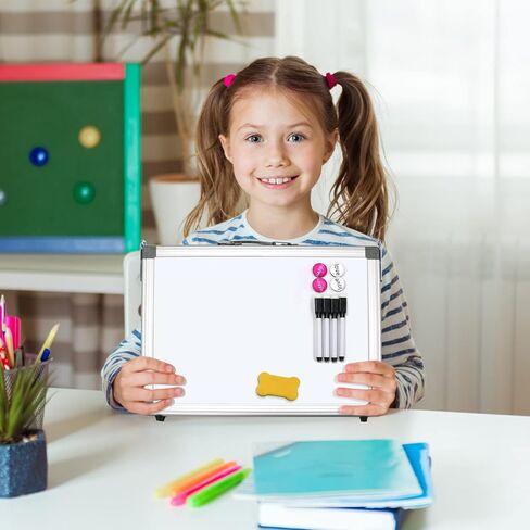 سبورة بيضاء صغيرة قابلة للمسح الجاف - سبورة بيضاء مغناطيسية قابلة للطي لسطح المكتب وحامل صغير محمول مزدوج الجوانب على سطح الطاولة مع حامل لرسم الأطفال وتعليمات المعلم in Kuwait