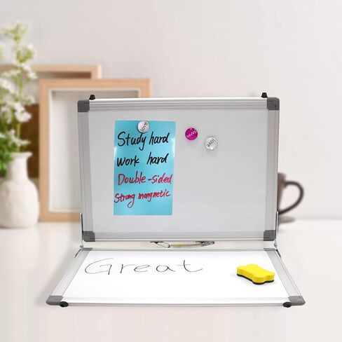 سبورة بيضاء صغيرة قابلة للمسح الجاف - سبورة بيضاء مغناطيسية قابلة للطي لسطح المكتب وحامل صغير محمول مزدوج الجوانب على سطح الطاولة مع حامل لرسم الأطفال وتعليمات المعلم in Kuwait