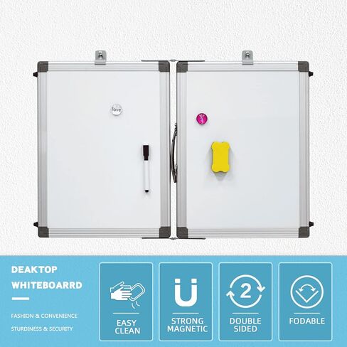 سبورة بيضاء صغيرة قابلة للمسح الجاف - سبورة بيضاء مغناطيسية قابلة للطي لسطح المكتب وحامل صغير محمول مزدوج الجوانب على سطح الطاولة مع حامل لرسم الأطفال وتعليمات المعلم in Kuwait