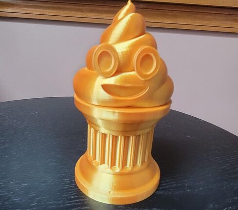 Znet3D Poop Emoji Trophy - Perfect Award or Gift - Handmade w/Additive Manufacturing - 6" inches tall - Featuring a solid Poop Emoji secured on a Column Pillar (Silk Gold) in Kuwait
