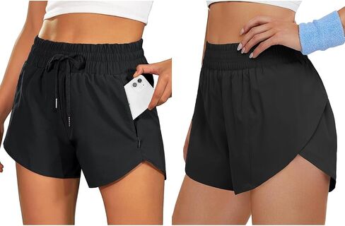 BMJL Women's Running Shorts High Waisted Athletic Shorts Summer Lightweight Workout Short with Liner(M,Black) in Saudi Arabia